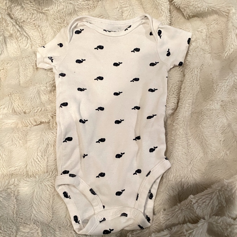 White onesie with whales,6m,Carter’s